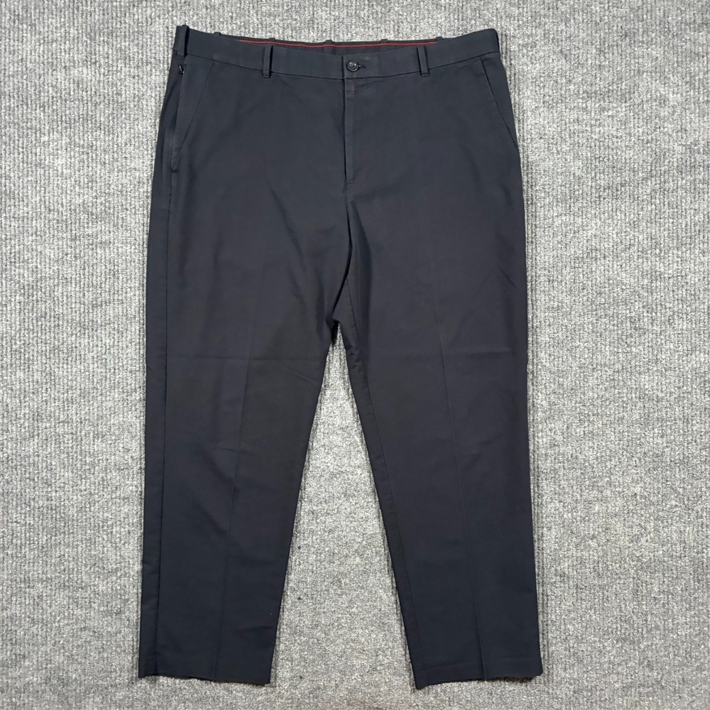 IZOD Mens Dress Pants Size 40x30 Black Flat Front Stretch Career Slacks